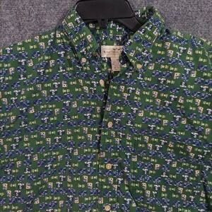 Natural Issue Shirt Mens Medium Green Camera Print Short Sleeve Button Down